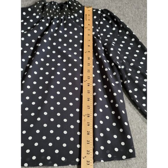 J.Crew Black White Polka Dot Ruched Neckline Long Sleeve Blouse Top Size XXS - Picture 4 of 11